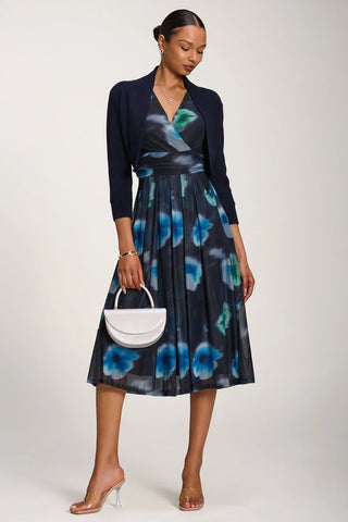 Long Sleeve Printed Mesh Midi Dress, Floral Multi