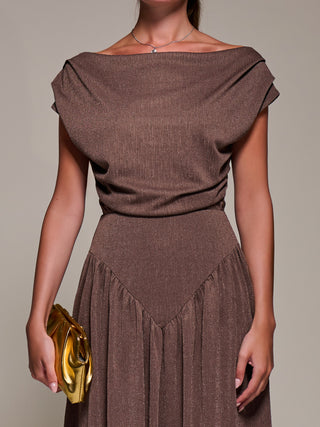Asymmetric Neckline Midaxi Dress, Brown