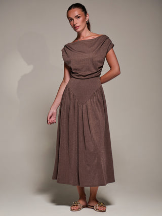 Asymmetric Neckline Midaxi Dress, Brown
