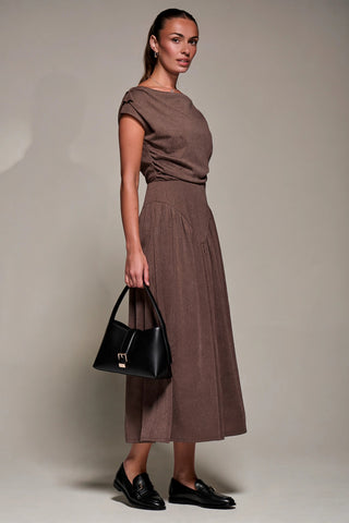 Asymmetric Neckline Midaxi Dress, Brown
