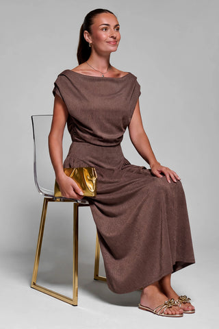 Asymmetric Neckline Midaxi Dress, Brown