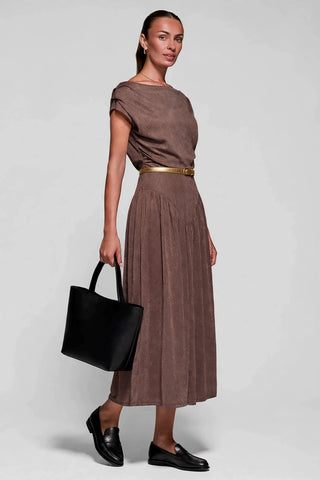 Asymmetric Neckline Midaxi Dress, Brown