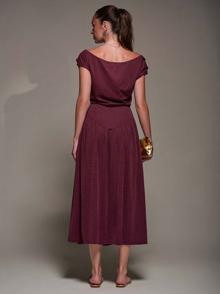 Asymmetric Neckline Midaxi Dress, Burgundy