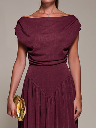 Asymmetric Neckline Midaxi Dress, Burgundy