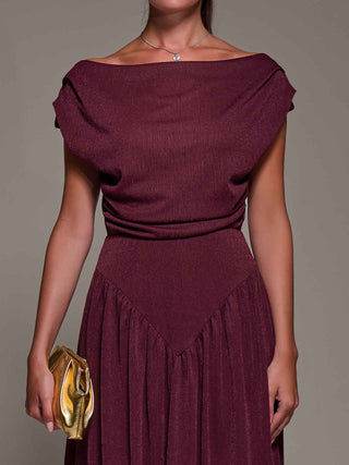 Asymmetric Neckline Midaxi Dress, Burgundy