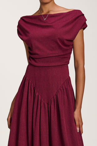 Asymmetric Neckline Midaxi Dress, Burgundy