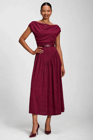 Asymmetric Neckline Midaxi Dress, Burgundy