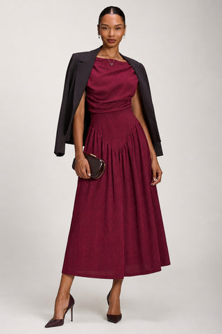 Asymmetric Neckline Midaxi Dress, Burgundy
