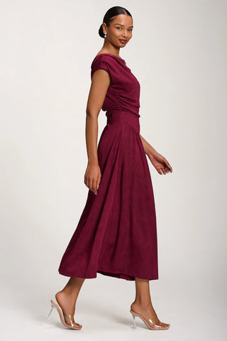 Asymmetric Neckline Midaxi Dress, Burgundy
