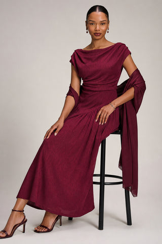 Asymmetric Neckline Midaxi Dress, Burgundy