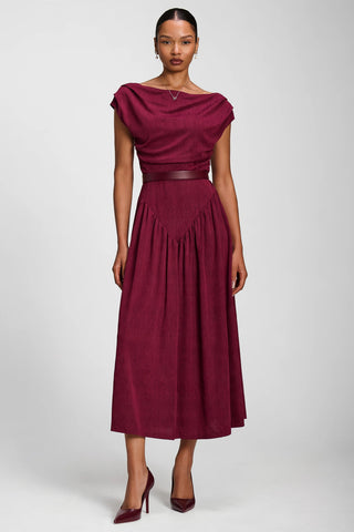 Asymmetric Neckline Midaxi Dress, Burgundy