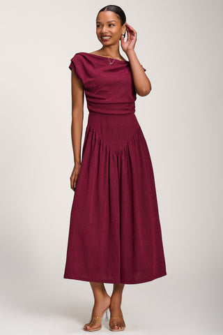 Asymmetric Neckline Midaxi Dress, Burgundy