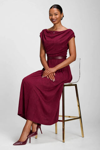 Asymmetric Neckline Midaxi Dress, Burgundy