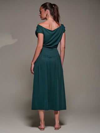 Asymmetric Neckline Midaxi Dress, Dark Green