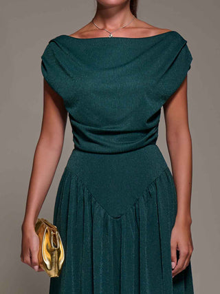 Asymmetric Neckline Midaxi Dress, Dark Green