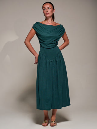 Asymmetric Neckline Midaxi Dress, Dark Green Jolie Moi Retail Asymmetric Neckline Midaxi Dress, Dark Green Jolie Moi Retail