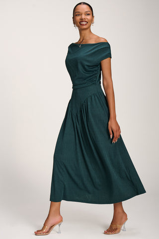 Asymmetric Neckline Midaxi Dress, Dark Green – Jolie Moi Retail