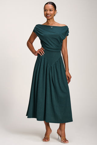 Asymmetric Neckline Midaxi Dress, Dark Green