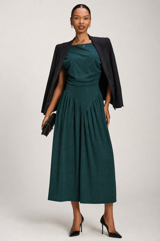 Asymmetric Neckline Midaxi Dress, Dark Green