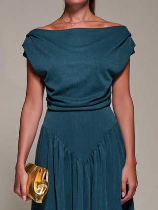 Asymmetric Neckline Midaxi Dress, Dark Teal