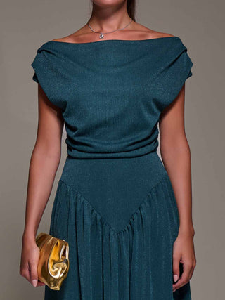 Asymmetric Neckline Midaxi Dress, Dark Teal