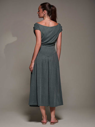 Asymmetric Neckline Midaxi Dress, Khaki