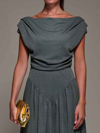 Asymmetric Neckline Midaxi Dress, Khaki