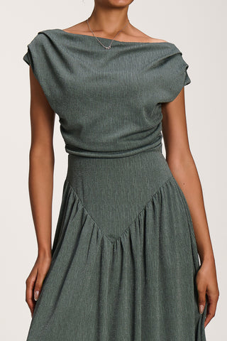 Asymmetric Neckline Midaxi Dress, Khaki
