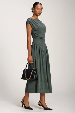 Asymmetric Neckline Midaxi Dress, Khaki