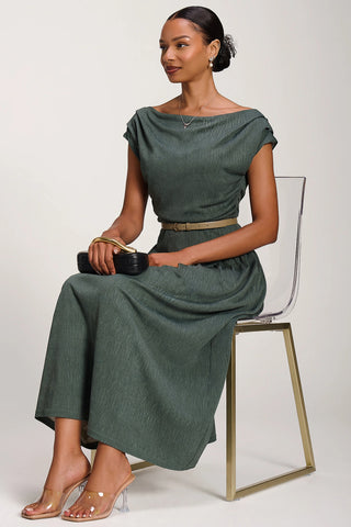 Asymmetric Neckline Midaxi Dress, Khaki