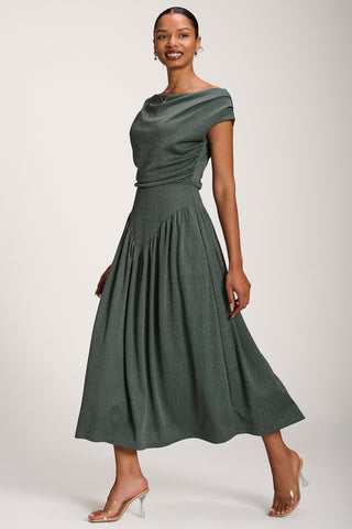 Asymmetric Neckline Midaxi Dress, Khaki