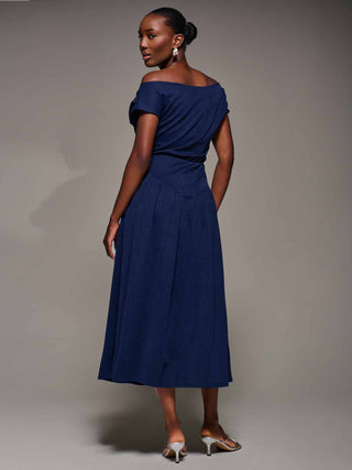 Asymmetric Neckline Midaxi Dress, Navy