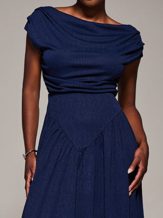 Asymmetric Neckline Midaxi Dress, Navy