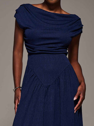 Asymmetric Neckline Midaxi Dress, Navy
