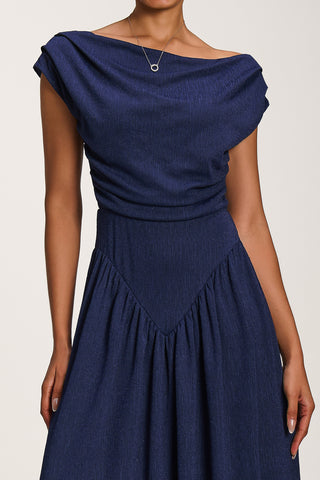 Asymmetric Neckline Midaxi Dress, Navy