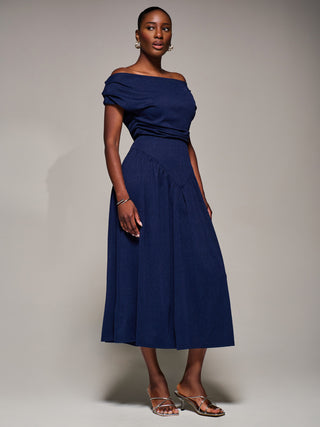 Asymmetric Neckline Midaxi Dress, Navy