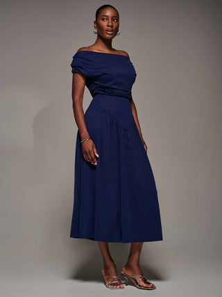 Asymmetric Neckline Midaxi Dress, Navy
