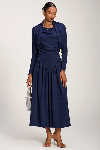 Asymmetric Neckline Midaxi Dress, Navy
