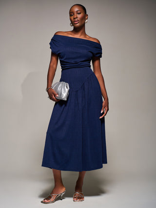 Asymmetric Neckline Midaxi Dress, Navy