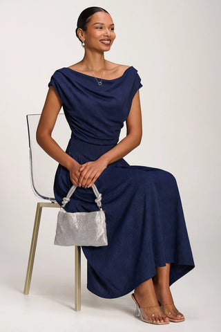 Asymmetric Neckline Midaxi Dress, Navy