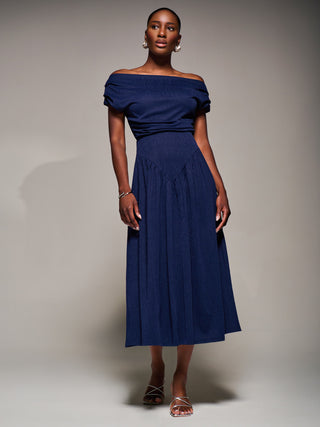 Asymmetric Neckline Midaxi Dress, Navy