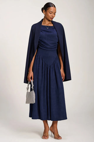Asymmetric Neckline Midaxi Dress, Navy