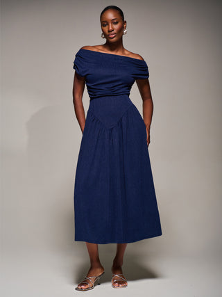 Asymmetric Neckline Midaxi Dress, Navy