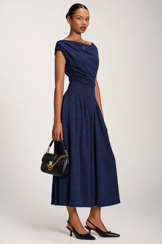 Asymmetric Neckline Midaxi Dress, Navy
