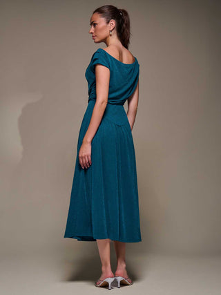 Asymmetric Neckline Midaxi Dress,Teal Blue
