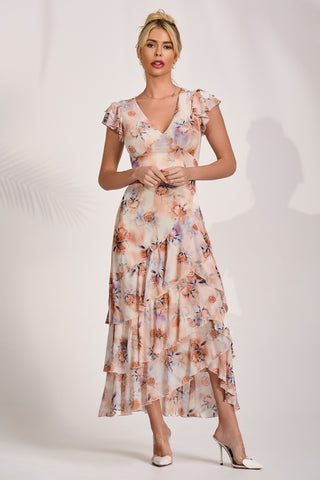 Mesh Ruffle Detail Maxi Dress, Amber Floral