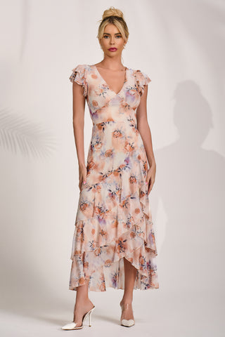 Mesh Ruffle Detail Maxi Dress, Amber Floral