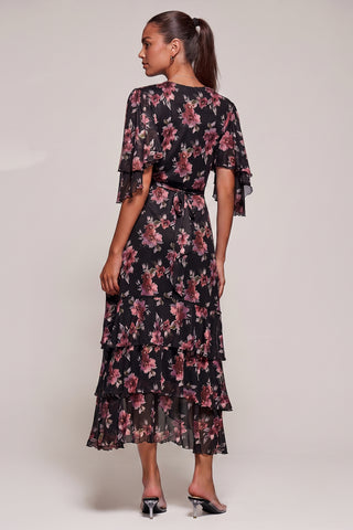 Frill Trim Mesh Maxi Dress, Red Floral