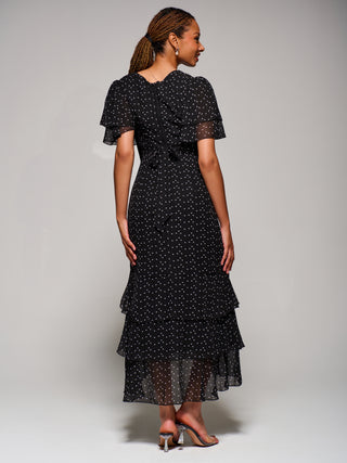 Ruffle Detail Chiffon Midaxi Dress, Black Heart