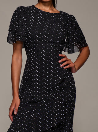 Ruffle Detail Chiffon Midaxi Dress, Black Heart